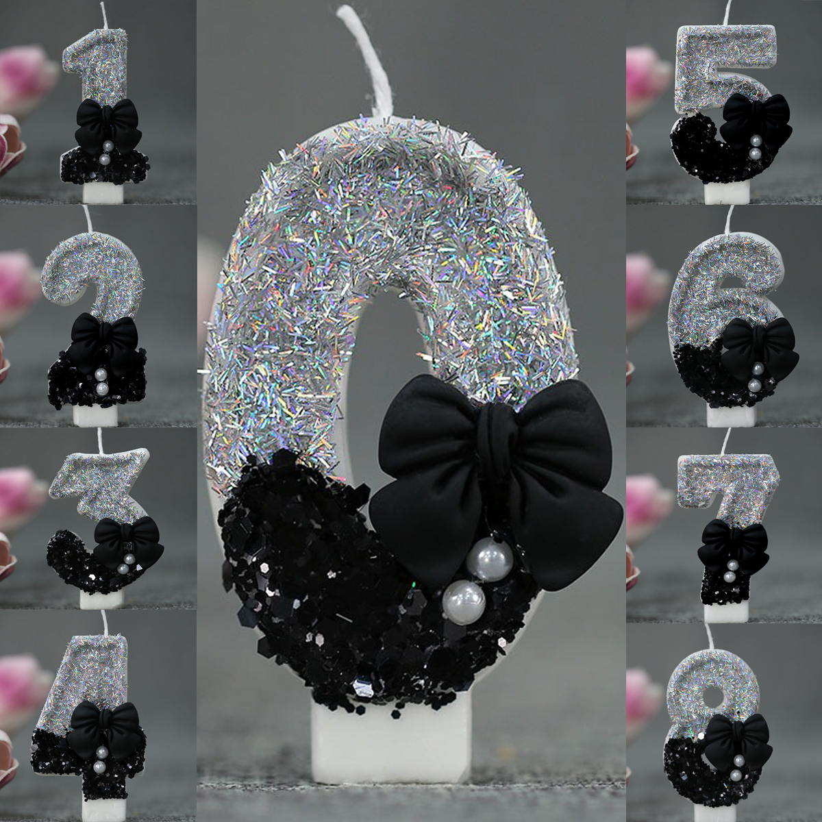 Candle Supplies Usa - Midnight Bow & Pearl 0-9 Number