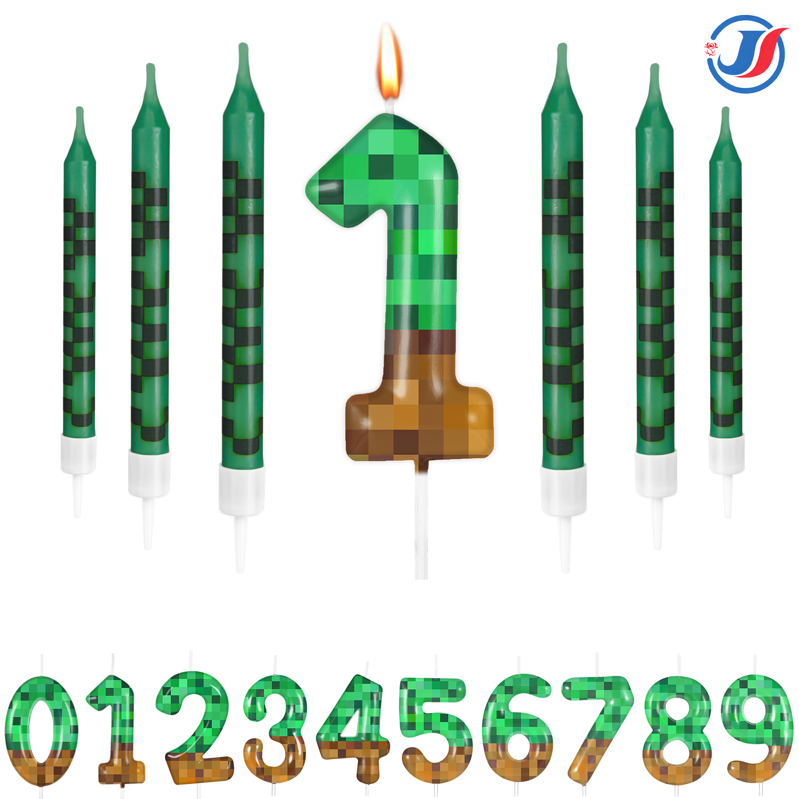 7Pcs Pixel Miner Birthday Cake - مراجعة Candle Supplies Video وسعره