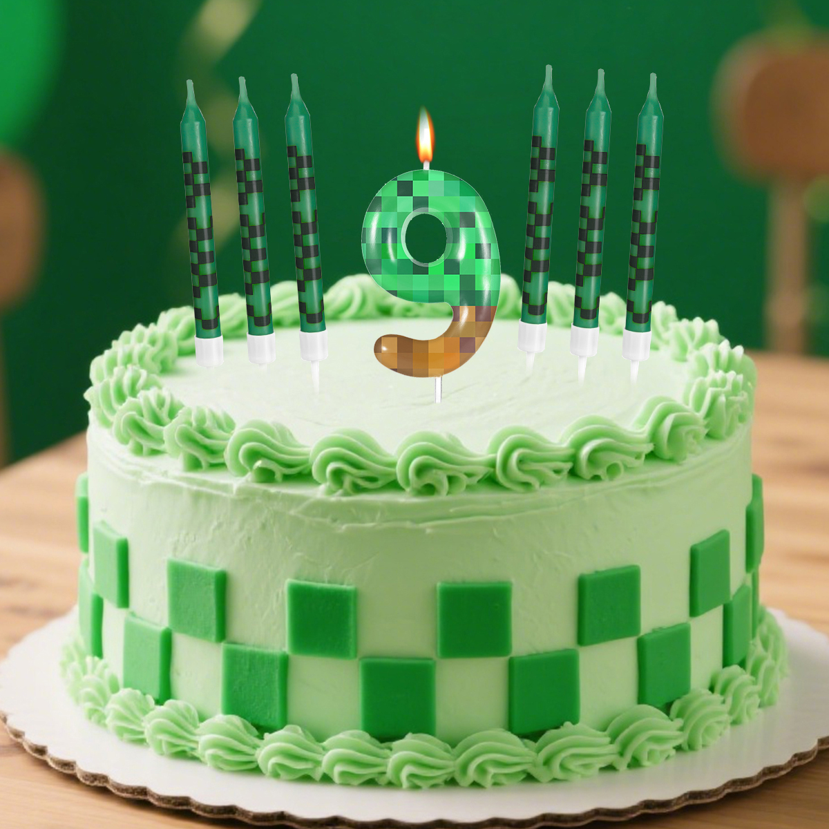 7Pcs Pixel Miner Birthday Cake - مراجعة Candle Supplies Video وسعره